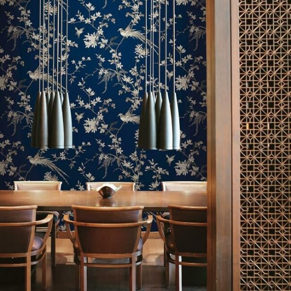 Bird & Blossom Chinoserie Blue Wallpaper