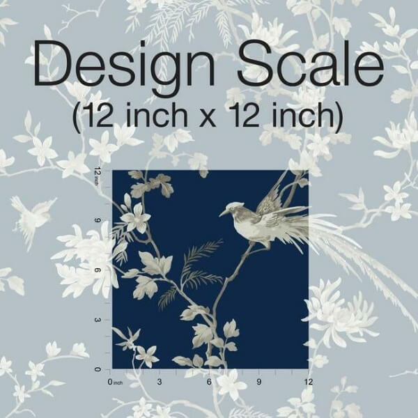 Bird & Blossom Chinoserie Blue Wallpaper