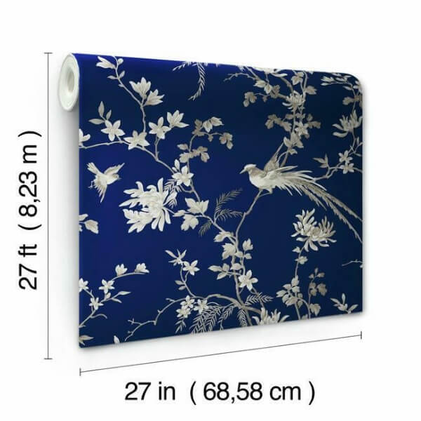 Bird & Blossom Chinoserie Blue Wallpaper
