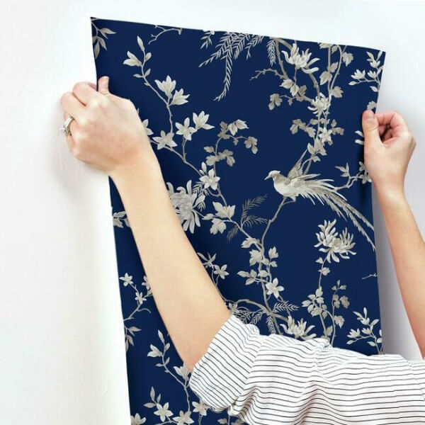 Bird & Blossom Chinoserie Blue Wallpaper
