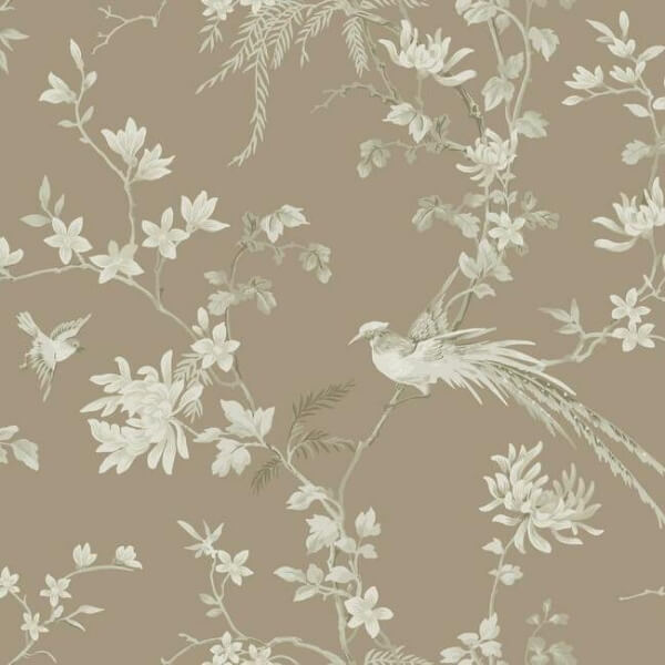 Bird & Blossom Chinoserie Brown Wallpaper