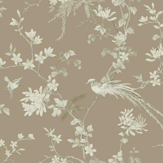 Bird & Blossom Chinoserie Brown Wallpaper