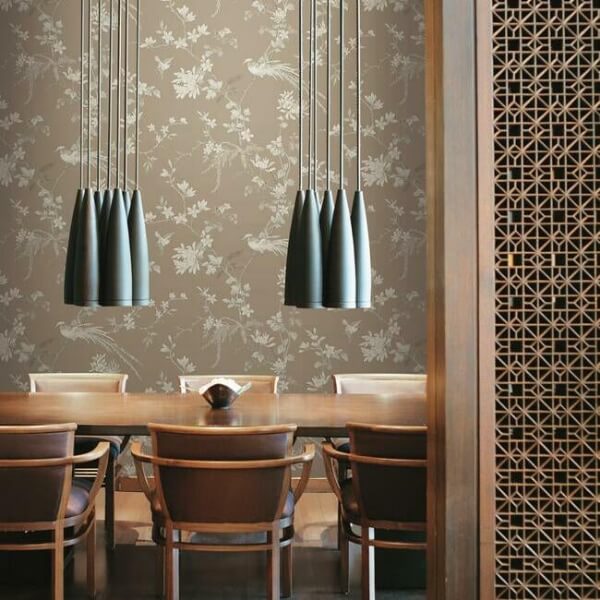 Bird & Blossom Chinoserie Brown Wallpaper
