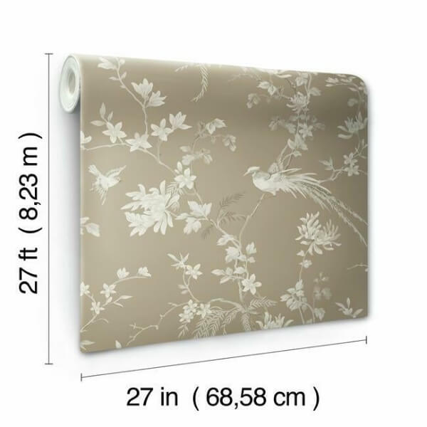 Bird & Blossom Chinoserie Brown Wallpaper