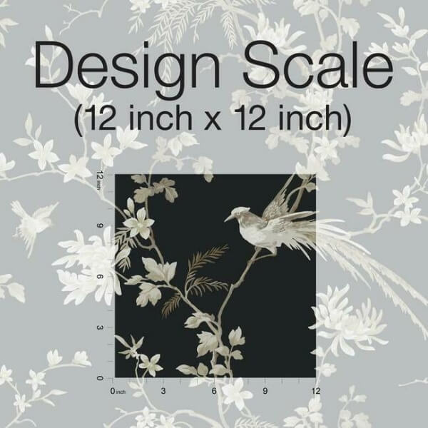 Bird & Blossom Chinoserie Black Wallpaper