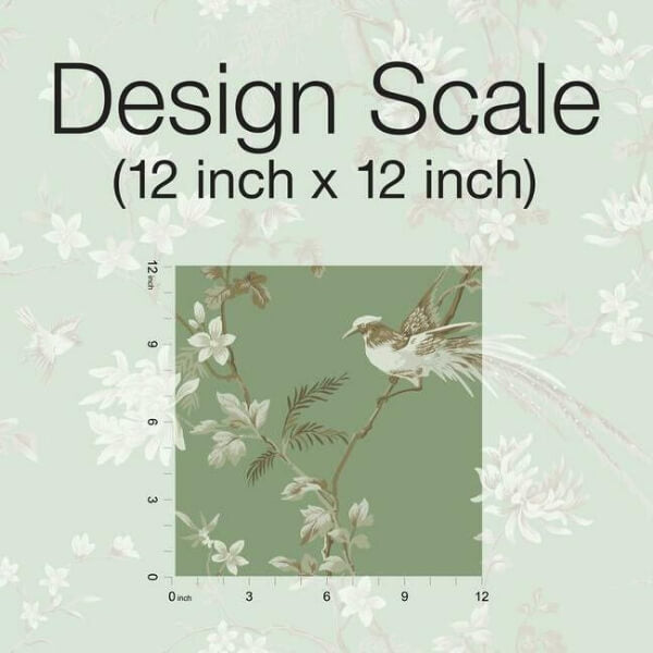 Bird & Blossom Chinoserie Green Wallpaper