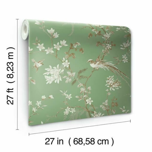Bird & Blossom Chinoserie Green Wallpaper
