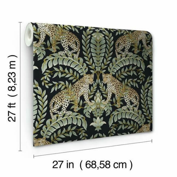 Jungle Leopard Black & Green Wallpaper