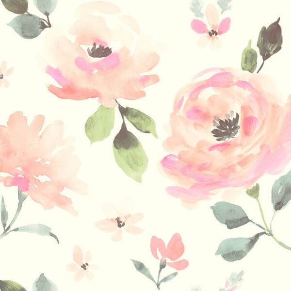 Watercolor Blooms Pinks & Oranges Wallpaper