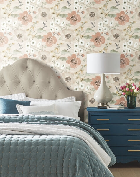Evelyn Apricot Floral Wallpaper