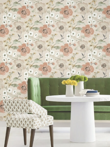 Evelyn Apricot Floral Wallpaper