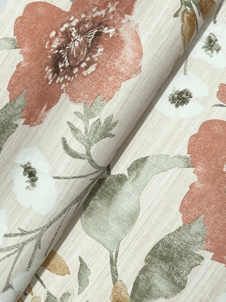 Evelyn Apricot Floral Wallpaper