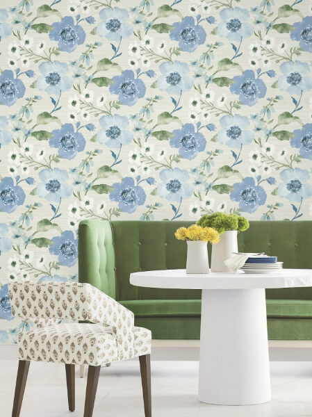 Evelyn Blue Floral Wallpaper