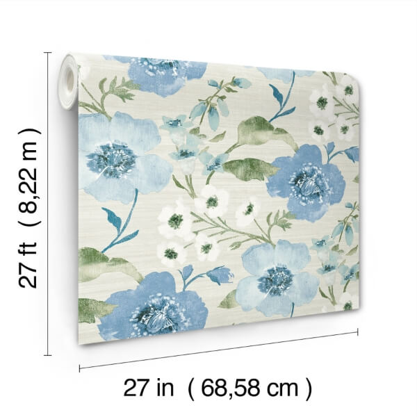 Evelyn Blue Floral Wallpaper