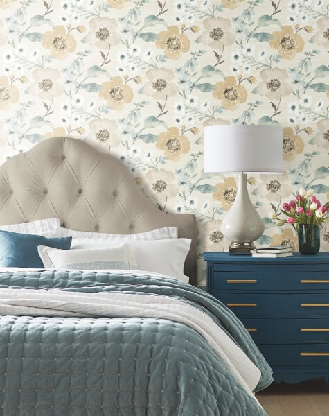 Evelyn Wheat Floral Wallpaper