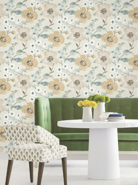 Evelyn Wheat Floral Wallpaper