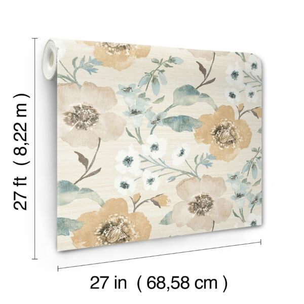 Evelyn Wheat Floral Wallpaper