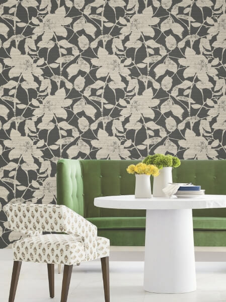 Solange Black Botanical Wallpaper