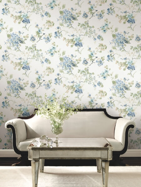 Veiled Garden Sky Blue Floral Wallpaper