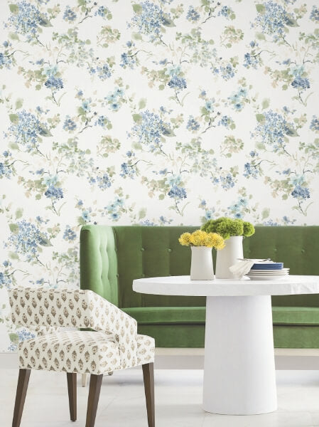 Veiled Garden Sky Blue Floral Wallpaper