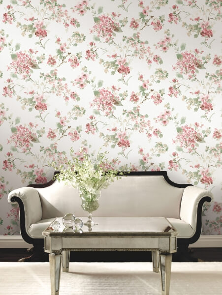 Veiled Garden Pink Floral Wallpaper