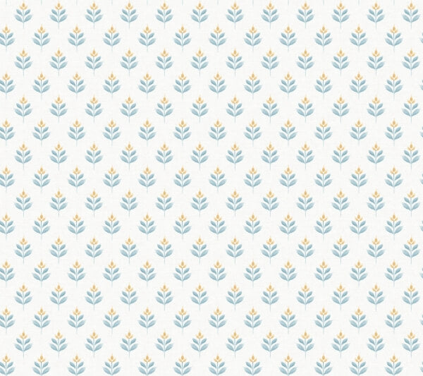 Serene Villa Teal Floral Stamp Wallpaper