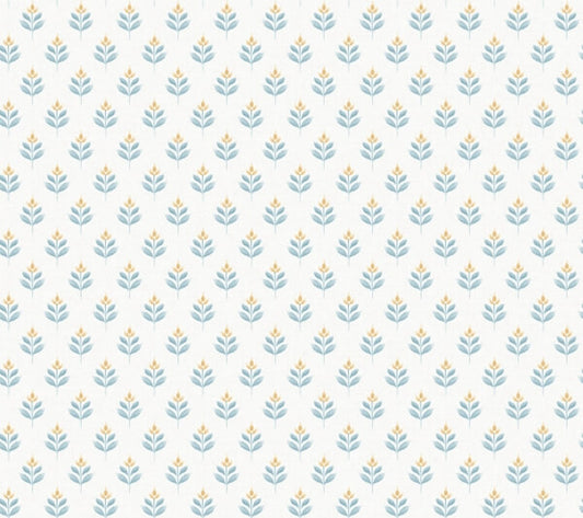 Serene Villa Teal Floral Stamp Wallpaper