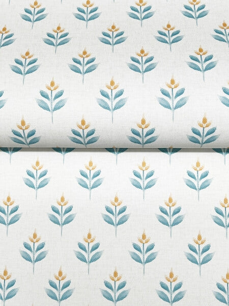 Serene Villa Teal Floral Stamp Wallpaper