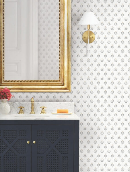 Serene Villa Stone Floral Stamp Wallpaper