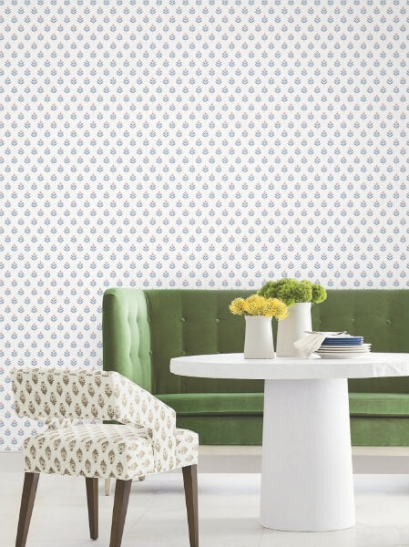 Serene Villa Red Floral Stamp Wallpaper