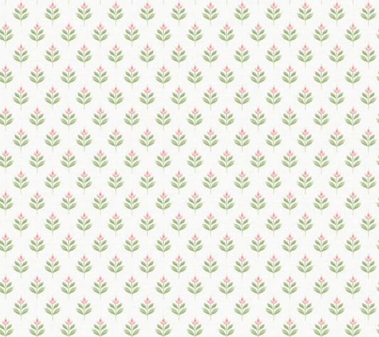 Serene Villa Pink Floral Stamp Wallpaper
