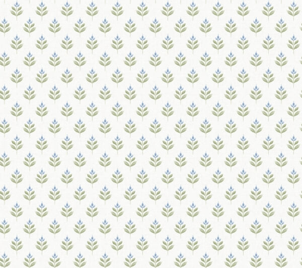Serene Villa Moss Floral Stamp Wallpaper