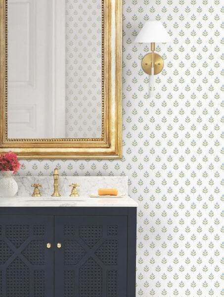 Serene Villa Moss Floral Stamp Wallpaper