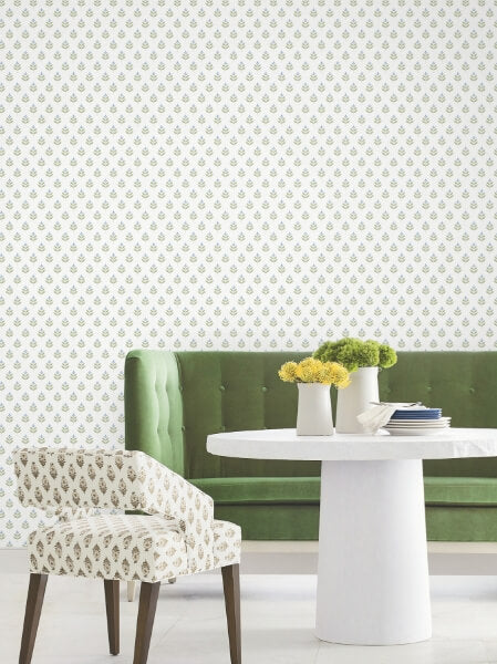 Serene Villa Moss Floral Stamp Wallpaper