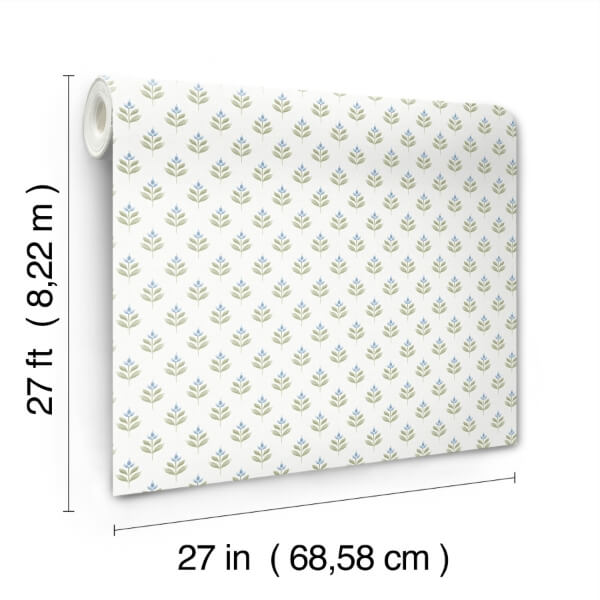 Serene Villa Moss Floral Stamp Wallpaper