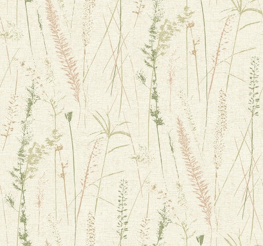 Meadow Splendor Salmon Botanical Wallpaper