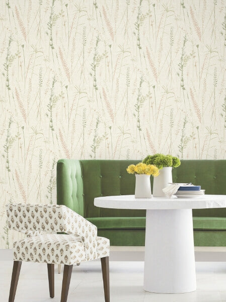 Meadow Splendor Salmon Botanical Wallpaper