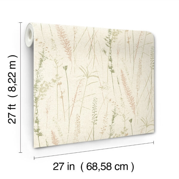 Meadow Splendor Salmon Botanical Wallpaper
