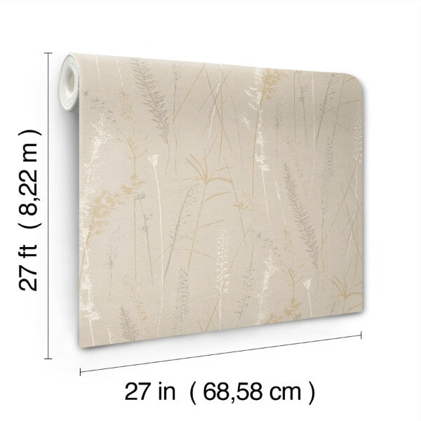 Meadow Splendor Neutral Botanical Wallpaper