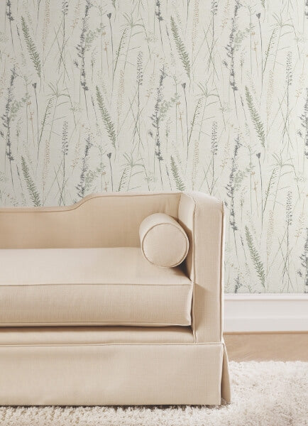 Meadow Splendor Charcoal Botanical Wallpaper