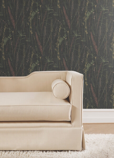 Meadow Splendor Black Botanical Wallpaper