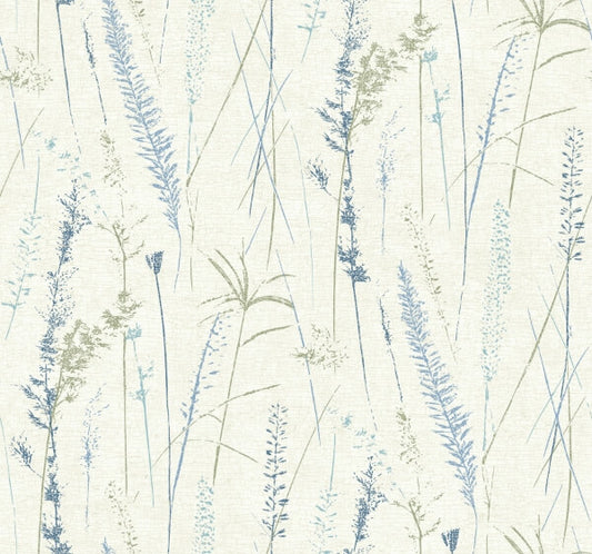Meadow Splendor Blue Botanical Wallpaper