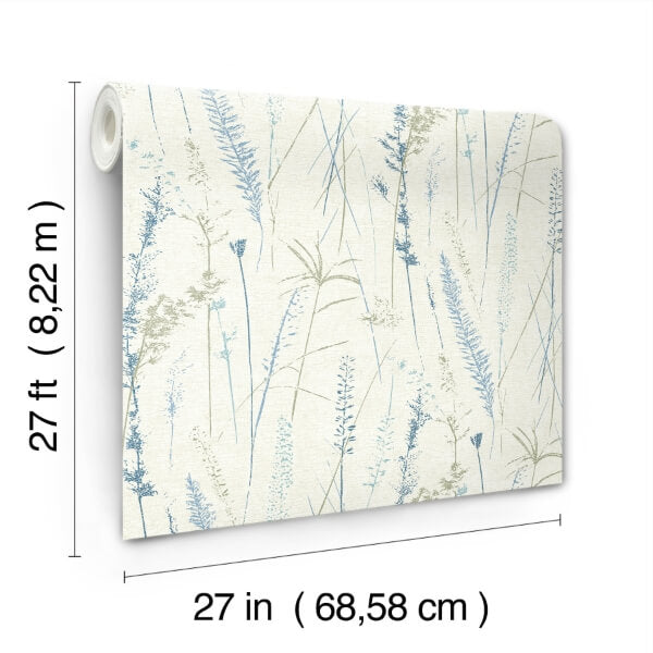 Meadow Splendor Blue Botanical Wallpaper