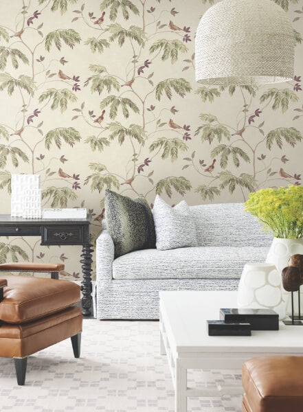 Cillian Plum Botanical Bird Trail Wallpaper