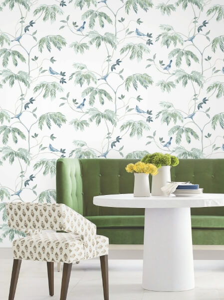 Cillian Blue Botanical Bird Trail Wallpaper