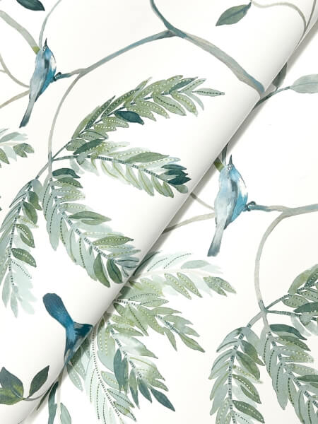 Cillian Blue Botanical Bird Trail Wallpaper