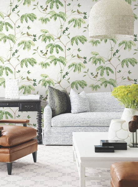 Cillian Green Botanical Bird Trail Wallpaper