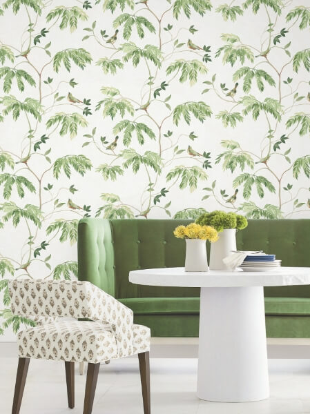 Cillian Green Botanical Bird Trail Wallpaper