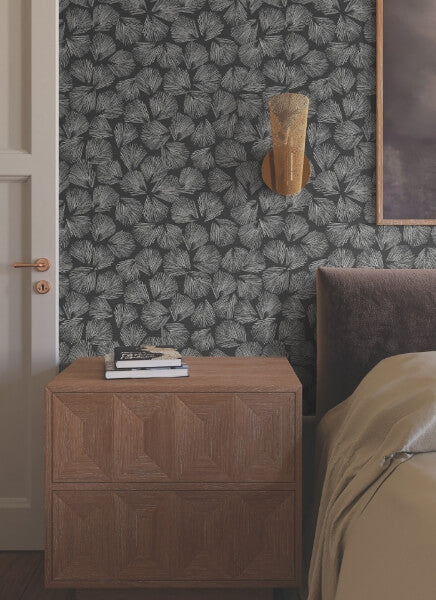 Elora Leaf Black Wallpaper