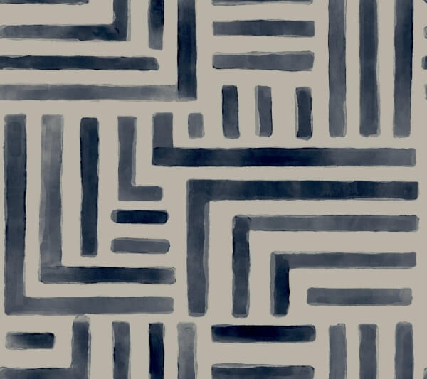 Painterly Labyrinth Navy Wallpaper